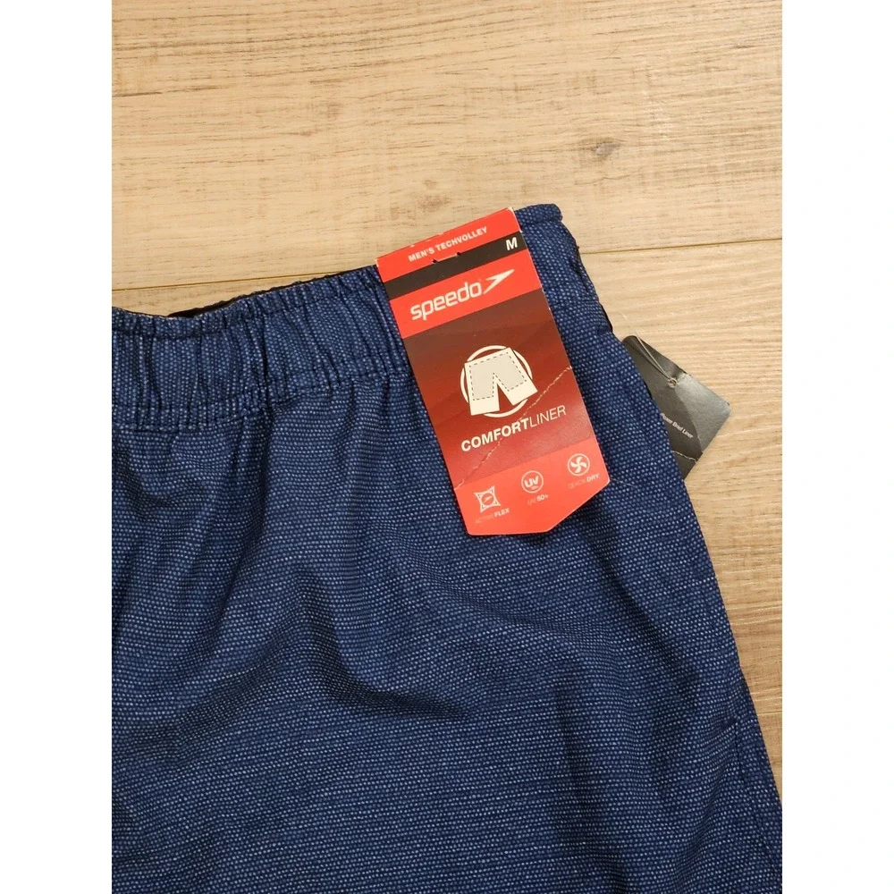 Speedo Men's Tech Volley Swim Shorts M Navy Blue ComfortLiner Quick Dry NWT